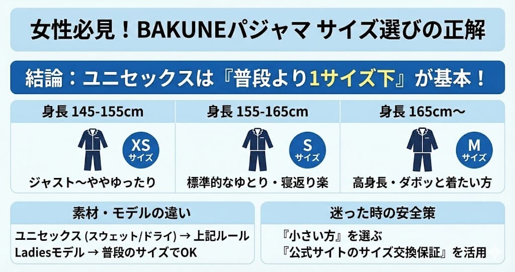 BAKUNE（バクネ）のパジャマのサイズ感は？女性向けXS〜Mの選び方と失敗しないコツ
